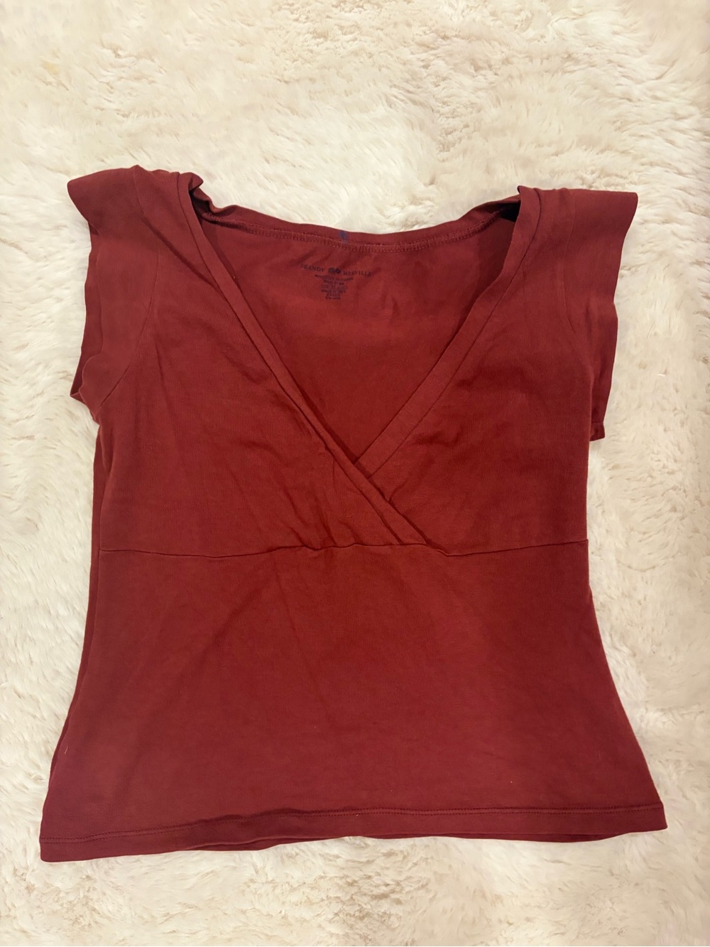 Brand New no tags Brandy Melville Women's Deep Burgundy V-Neck Short Sleeve Top